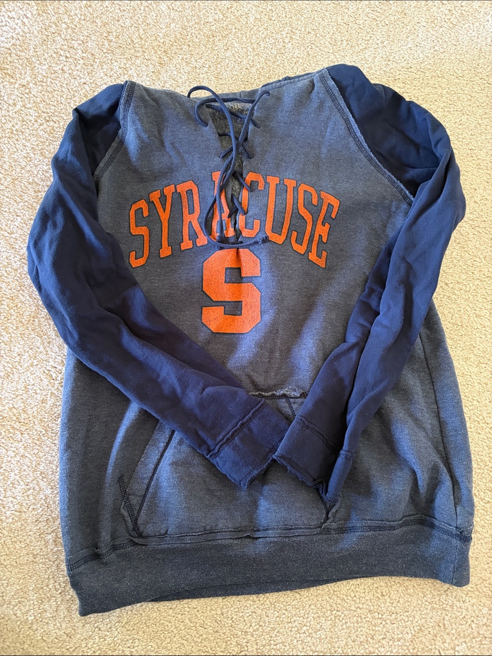 Original Retro Brand Navy and Orange Syracuse Lace-Up Sweatshirt